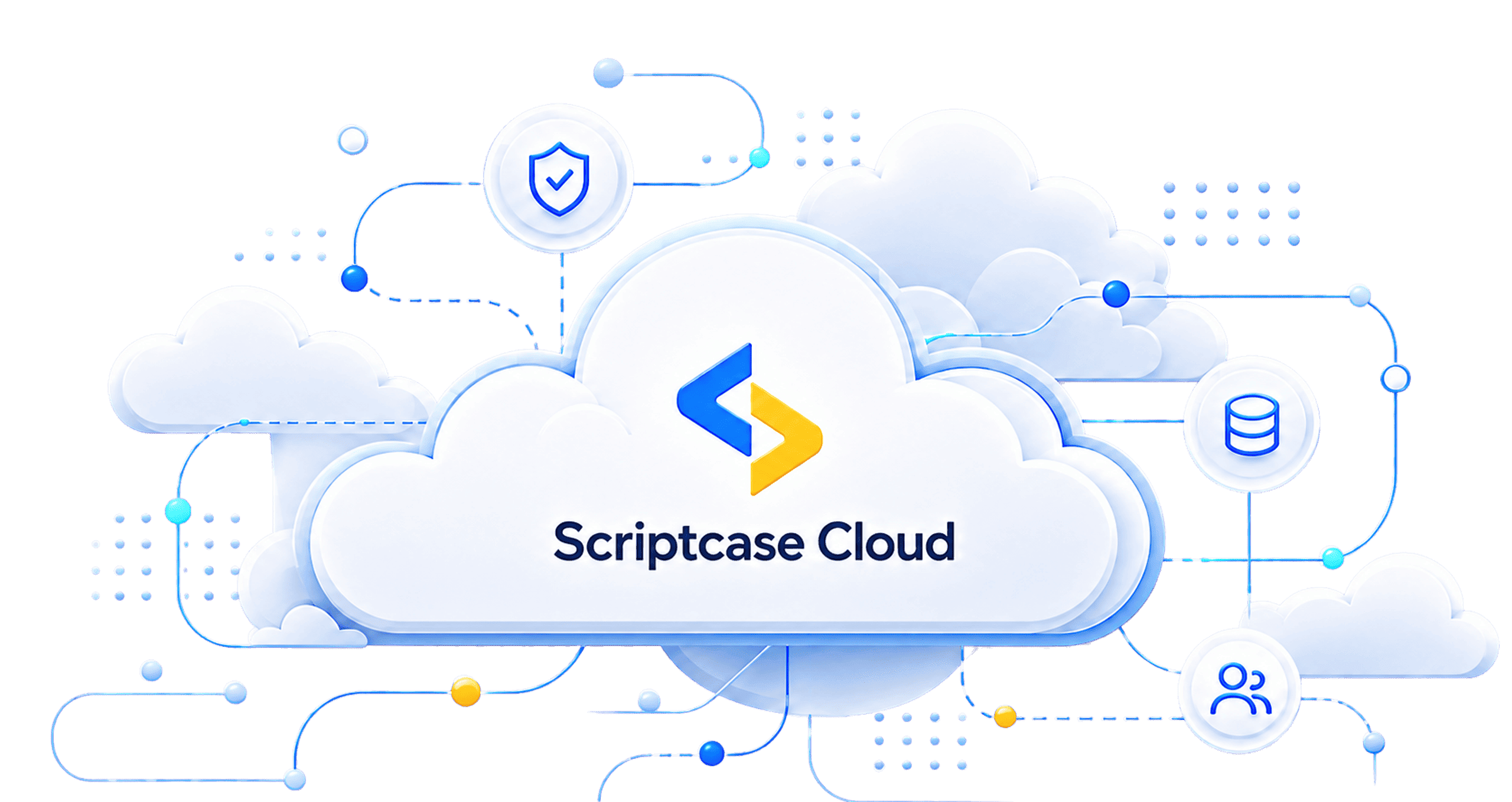 Abstract illustration of Scriptcase Cloud connected to services