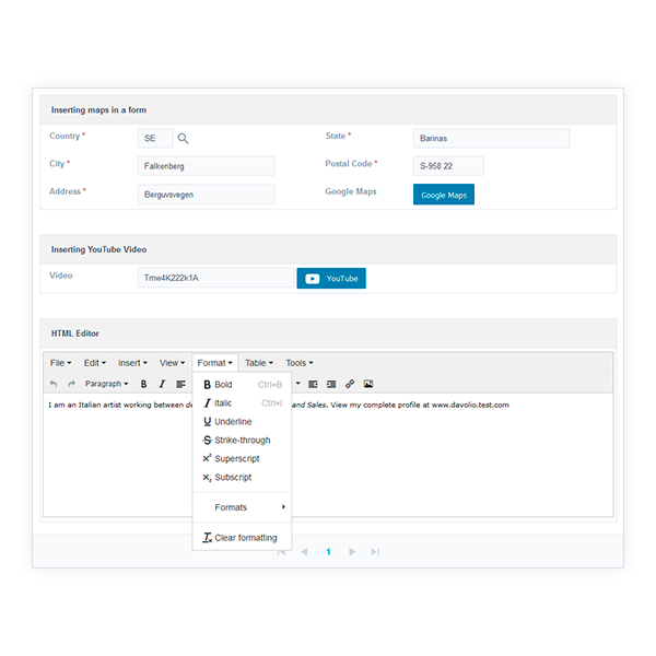 Campos con editor de texto con componente TinyMCE