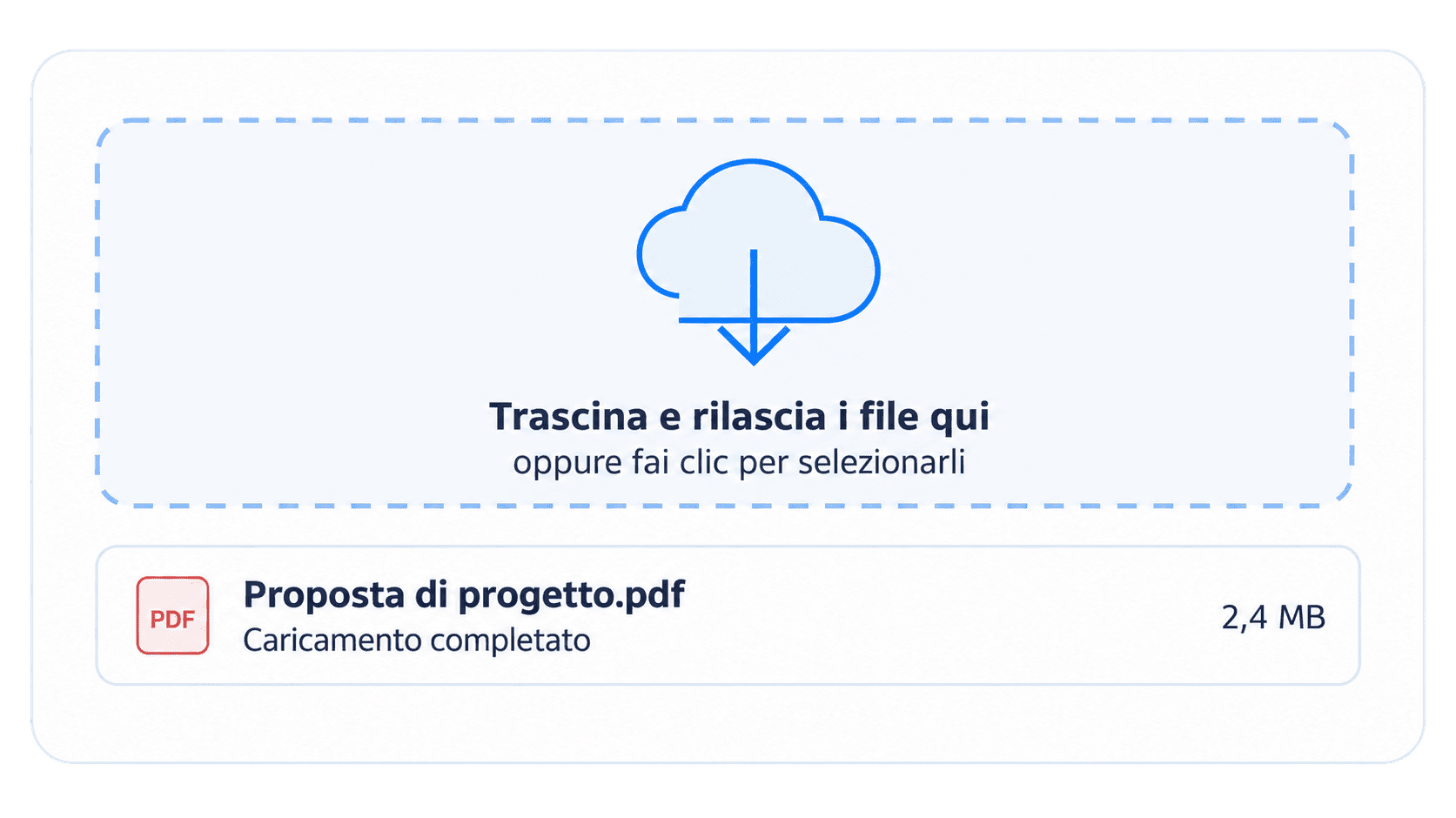 Area di caricamento drag-and-drop con provider di archiviazione cloud